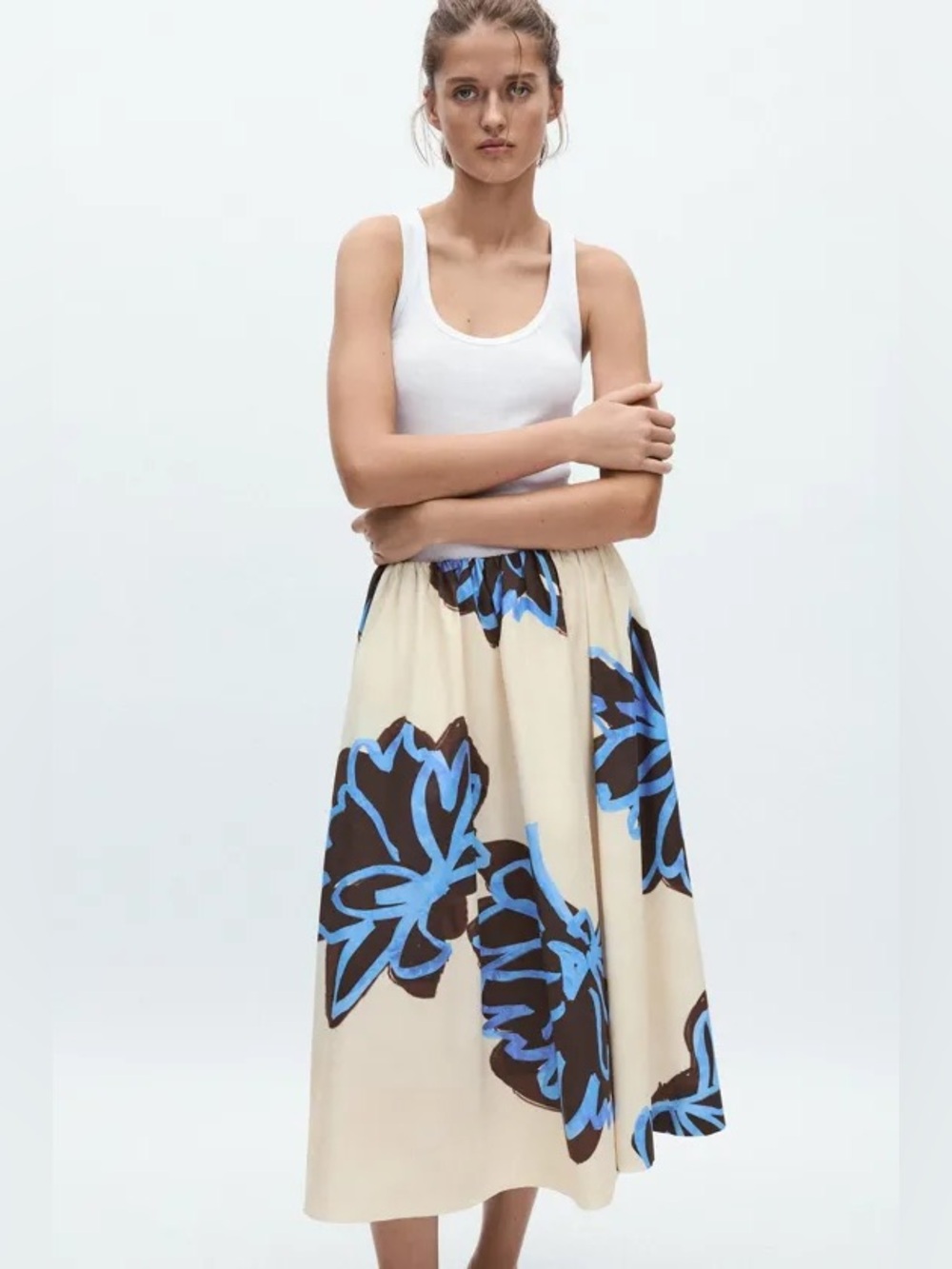 Joie Cream Maxi Skirt with Blue & Brown Floral Print